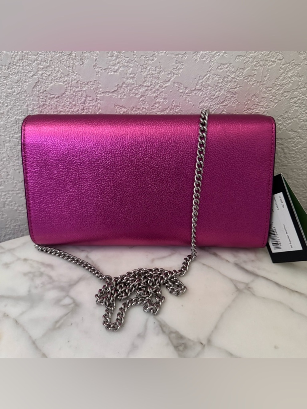 Kate Spade Morgan Bow Metallic fuchsia Envelope Flap Crossbody and dust bag NWT - Picture 6 of 12